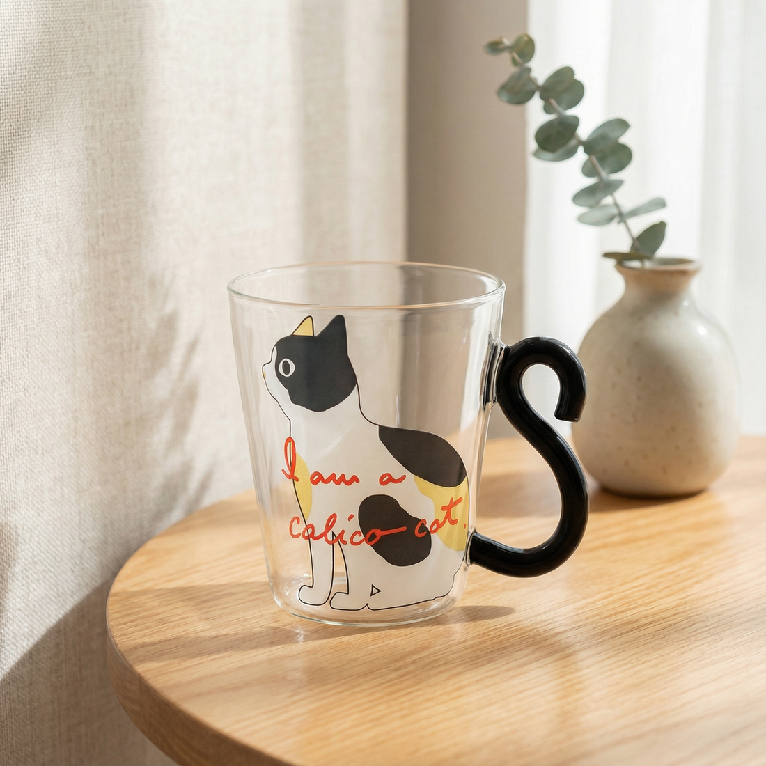 Calico Cat Illustrated Glass Mug