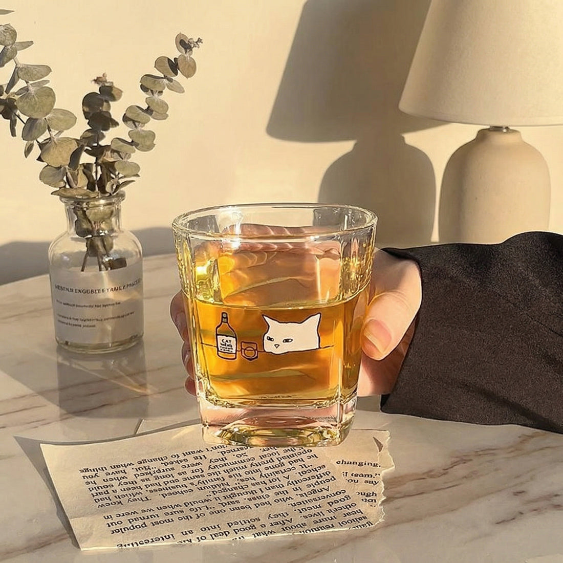 Cute Cat Illustrated Glass